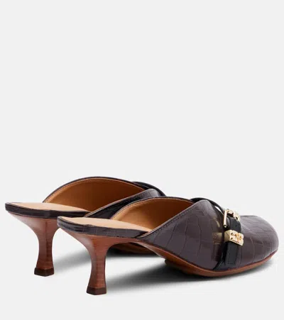 Ganni Sue Heeled Croco Mules Chocolate Fondant In Nude