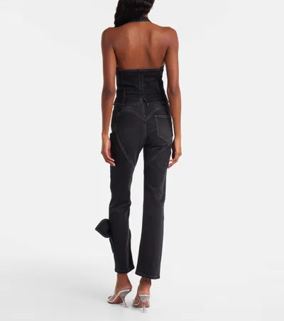 Area Denim Bow Halter Top In Black