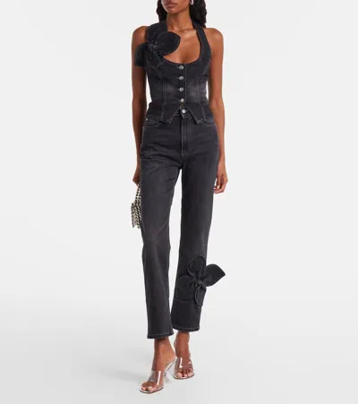 蝴蝶结细节九分直筒牛仔裤