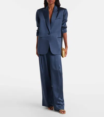 The Sei High-rise Silk Wide-leg Pants In Blue