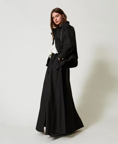 Actitude By Twinset Jupe Longue En Popeline Avec Plis In Black