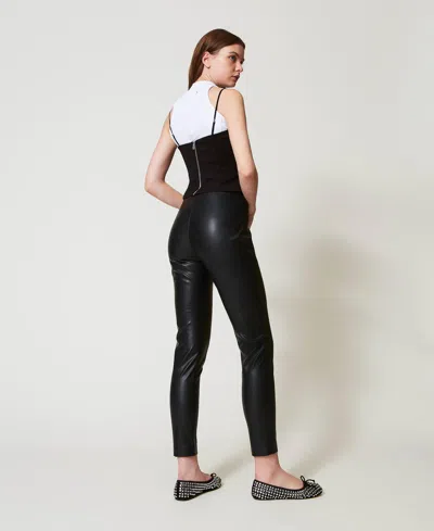 Actitude By Twinset Legging Effet Cuir In Black