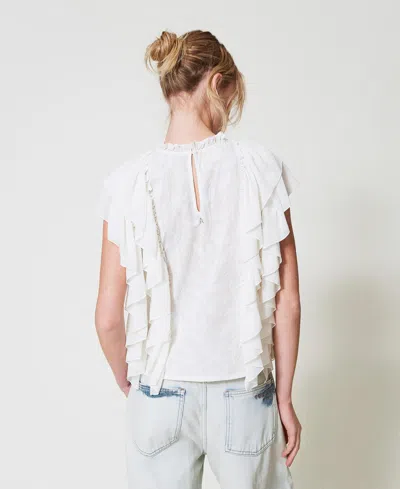 Actitude By Twinset Blouse En Mousseline Avec Volants Et Broderie