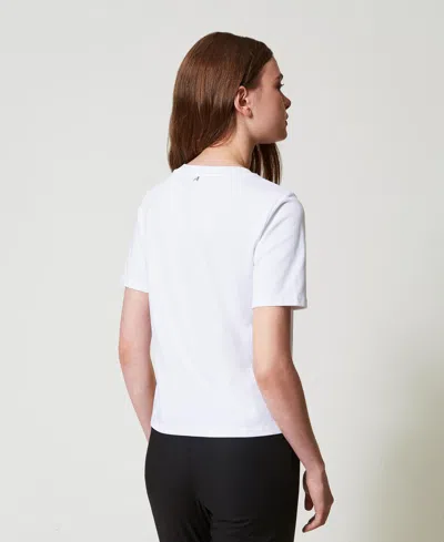 Actitude By Twinset T-shirt Regular Avec Strass Et Fleur In White