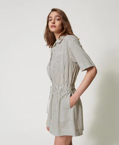 Twinset Striped Short-sleeve Dress In Gray