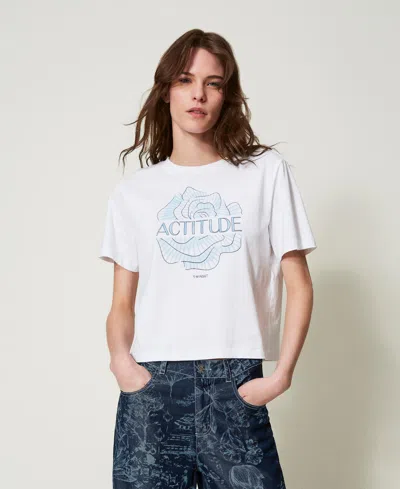 Twinset Graphic Floral Print T-shirt In White