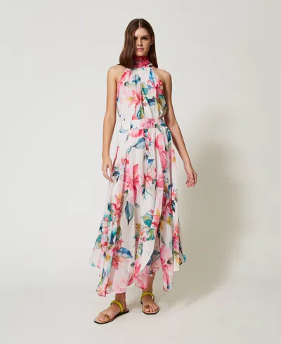Twinset Jupe Longue En Crêpe Georgette Avec Imprimé Floral In Multi