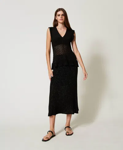 Twinset Jupe Mi-longue En Maille Lurex In Black
