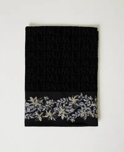 Twinset Serviette De Plage En Éponge Avec Fleurs In Black