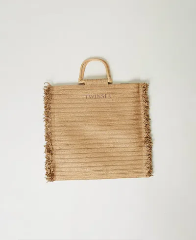 Twinset Cabas Effet Paille Avec Franges