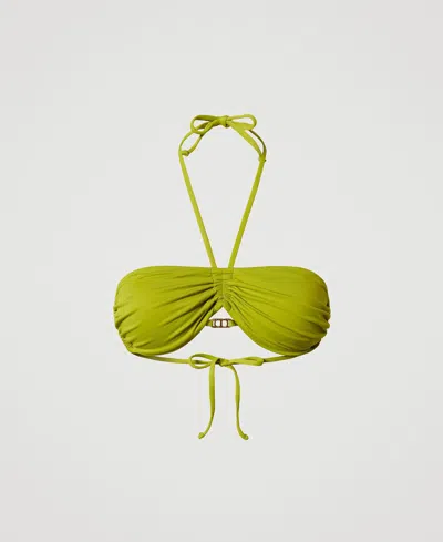 Twinset Haut De Maillot De Bain Bandeau Avec Cordon De Serrage In Green