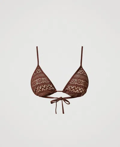 Twinset Haut De Maillot De Bain Triangle Effet Dentelle In Brown