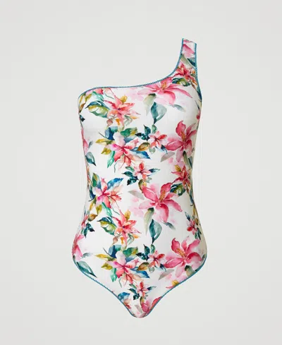 Twinset Floral Print Swimsuit In White
