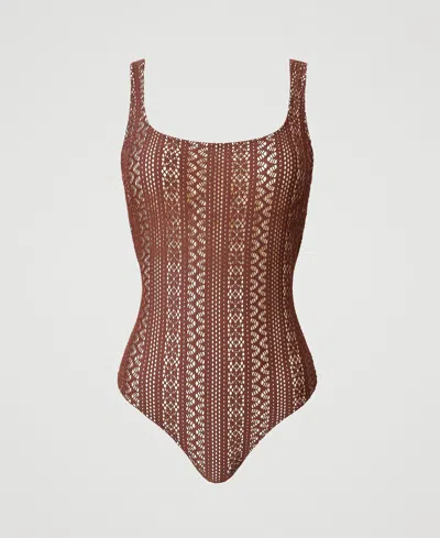 Twinset Lace-embellished Swimsuit In Brown