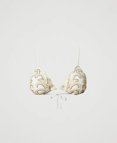 Twinset Haut De Maillot De Bain Triangle Avec Broderie Et Strass In Neutral