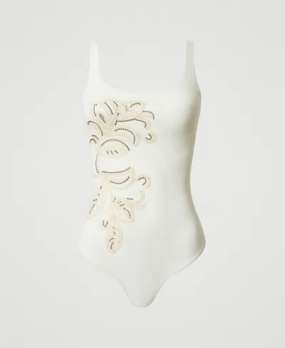 Twinset Embroidered Swimsuit In White