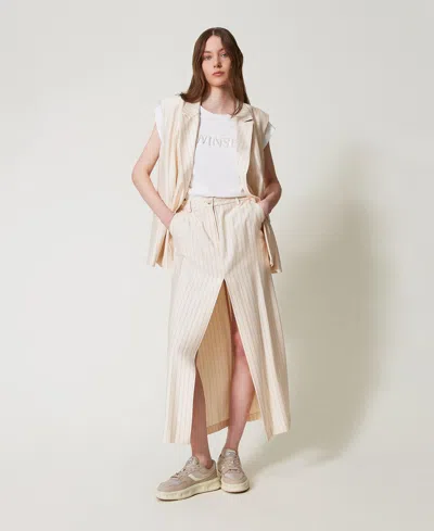 Twinset Jupe Longue Rayée In Neutral