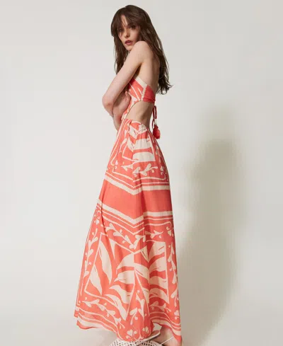 Twinset Printed Halterneck Maxi Dress In Orange