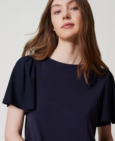 Twinset Fine Knitted T-shirt In Blue