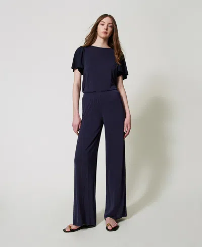 Twinset Pantalon Palazzo En Jersey In Blue