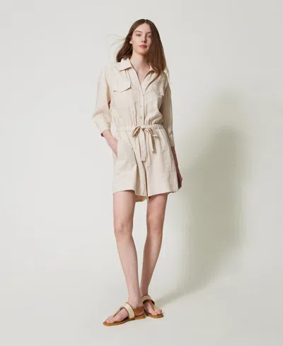 Twinset Combi-short En Lin Mélangé In Neutral