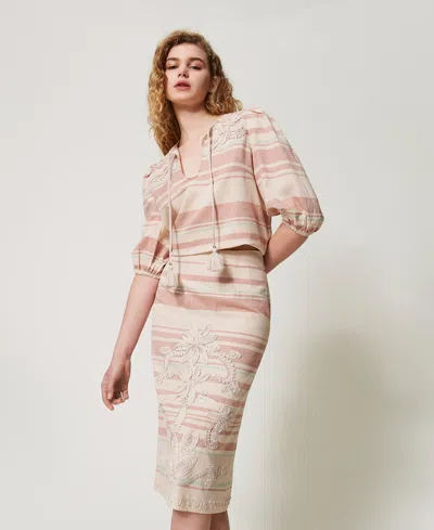 Twinset Embroidered Striped Pencil Skirt In Multi