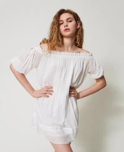 Twinset Robe Courte En Mousseline Avec Plis In White