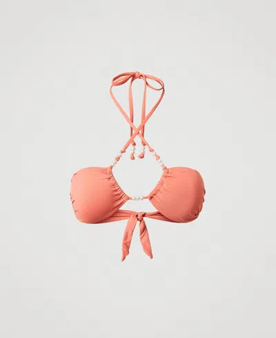 Twinset Haut De Maillot De Bain Bandeau Avec Perles In Neutral