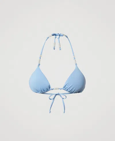 Twinset Haut De Maillot De Bain Triangle Avec Perles In Blue