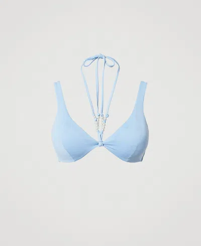 Twinset Haut De Maillot De Bain Triangle Ampliforme Avec Perles In Blue