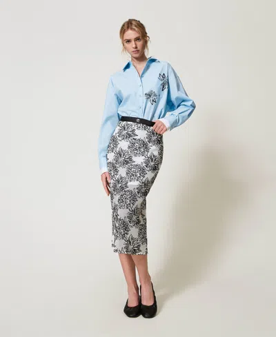 Twinset Jupe Mi-longue Avec Sequins In Blue