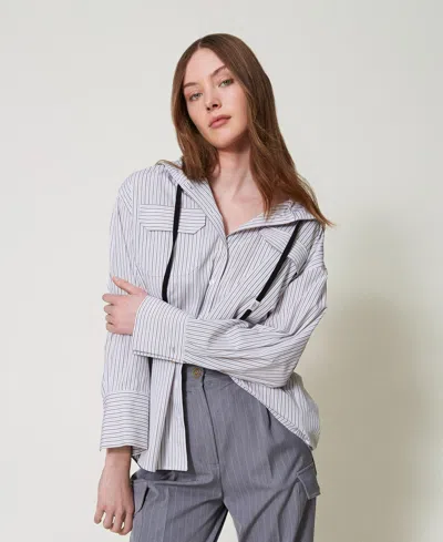 Twinset Striped Poplin Shirt In Gray