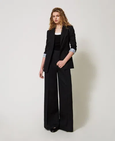 Twinset Pantalon Palazzo En Lin Mélangé In Black