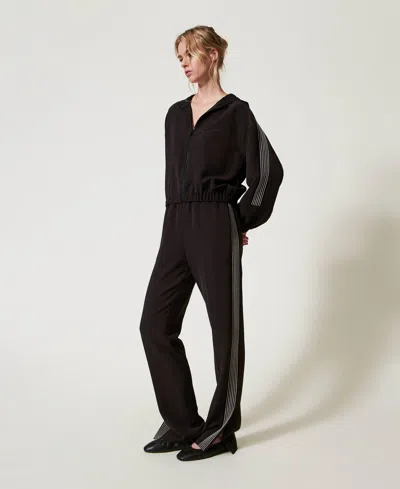 Twinset Pantalon En Crêpe Avec Broderie In Black