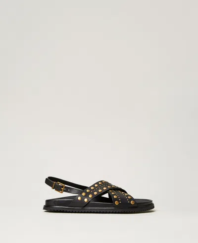 Twinset Sandales En Cuir Avec Clous In Black
