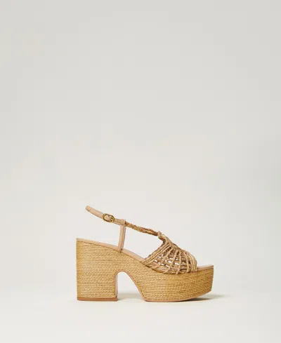 Twinset Woven Sandals In Gold