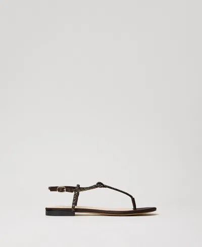 Twinset Sandales Plates Nu-pieds Avec Strass In Multi