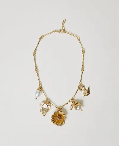 Twinset Floral-charm Necklace In Gold