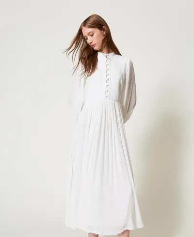 Twinset Twimset Plumetis Linen Maxi Dress In White