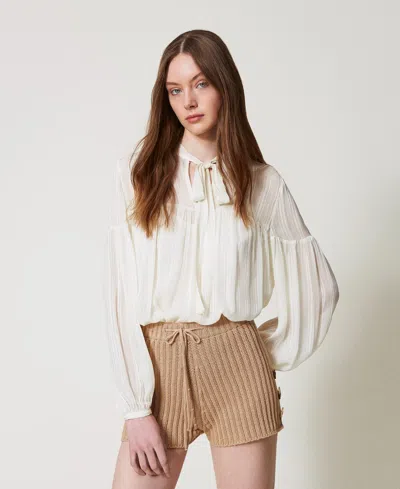 Twinset Striped Jacquard Blouse In White