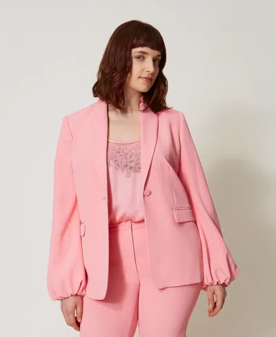 Twinset Blazer En Crêpe Avec Manches Froncées In Pink