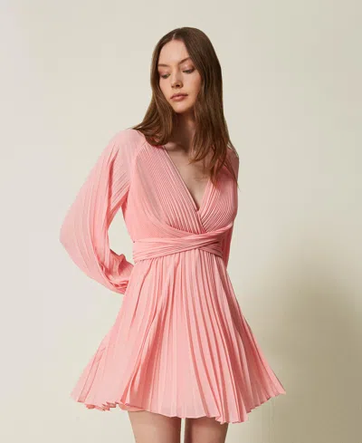 Twinset Robe Courte En Crêpe Georgette Plissé