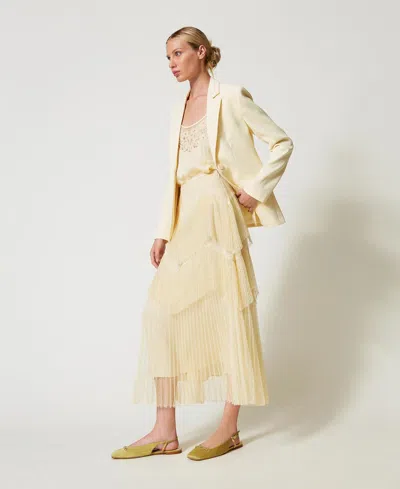 Twinset Jupe Longue En Tulle Avec Volants Plissés In Neutral