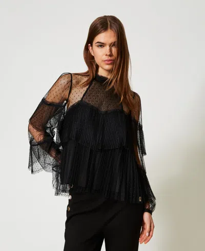Twinset Twin-set Lightweight Polyester Knit Sweater In Black