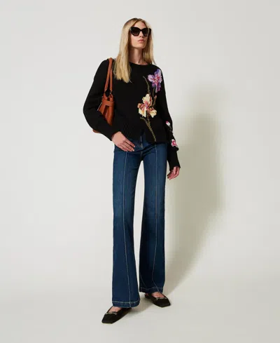 Twinset Jean Évasé Taille Haute In Black