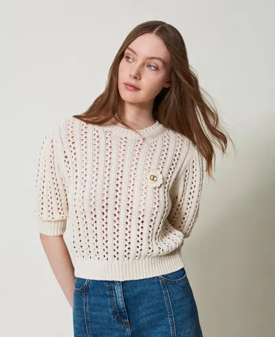 Twinset Pull Avec Broche En Crochet In Neutral