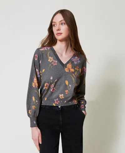 Twinset Floral-print Sweater In Blue