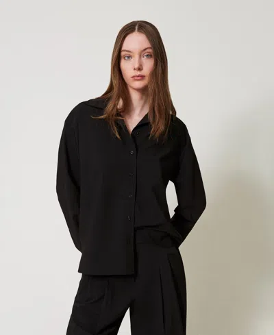 Twinset Chemise Oversize En Tissu Technique In Black