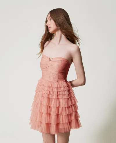 Twinset Robe Courte Bustier En Tulle In Multi