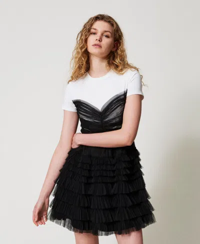 Twinset Robe Courte En Tulle Avec T-shirt In Multi